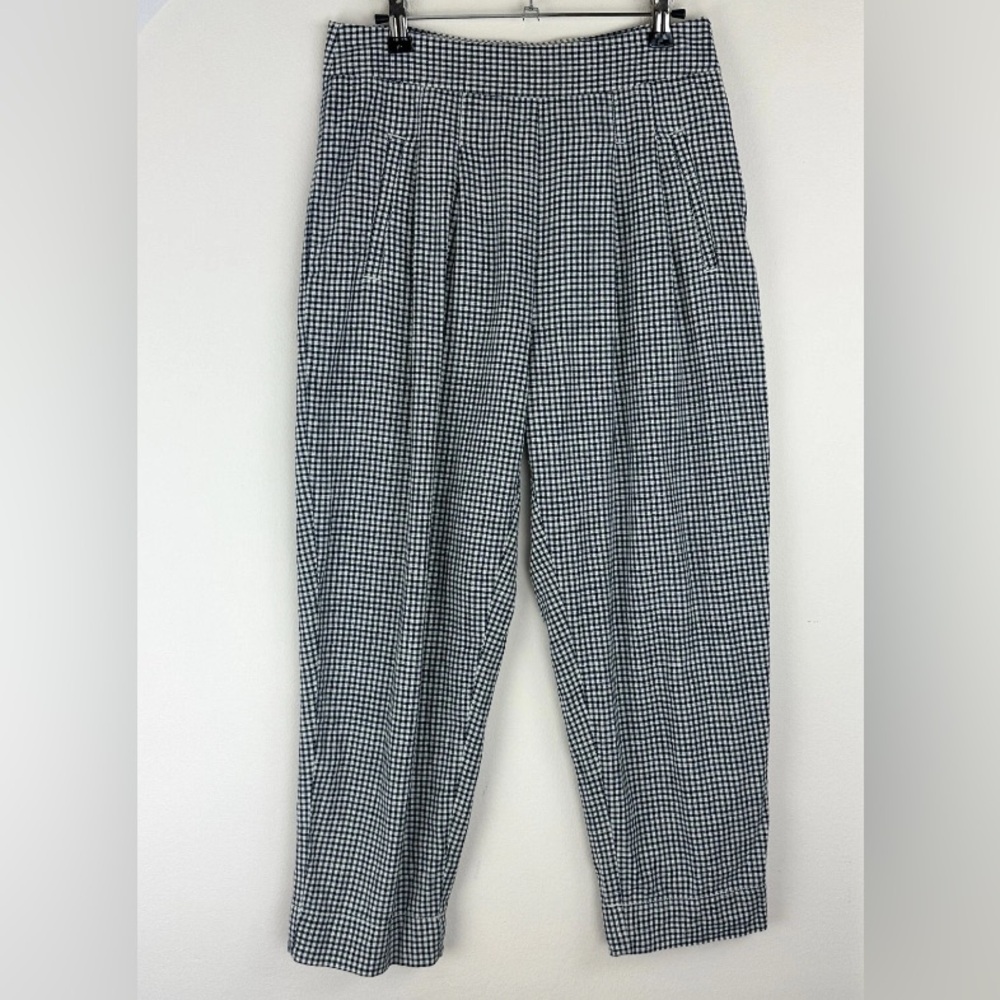 Cartonnier By Anthropologie Women's 6 Gingham High Rise Pleated Tapered Trousers